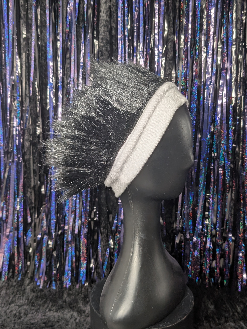 Faux Fur Mohawk Headband - Black and White